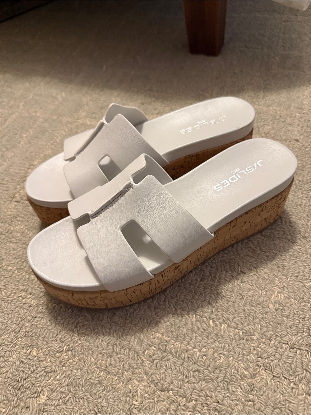 J Slides White Cork Platform Slide Sandals
